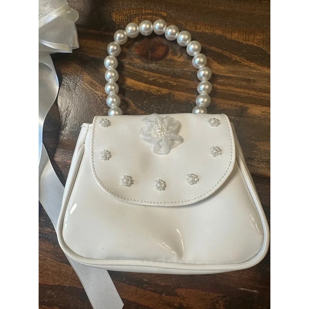 VTG. White Flower Crown Communion Accessory Set Floral Headpiece‎ & Pearl Purse